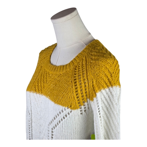 Press Colorblock Chevron Knit Sweater Yellow White Gray NWT Size XS - Picture 2 of 10
